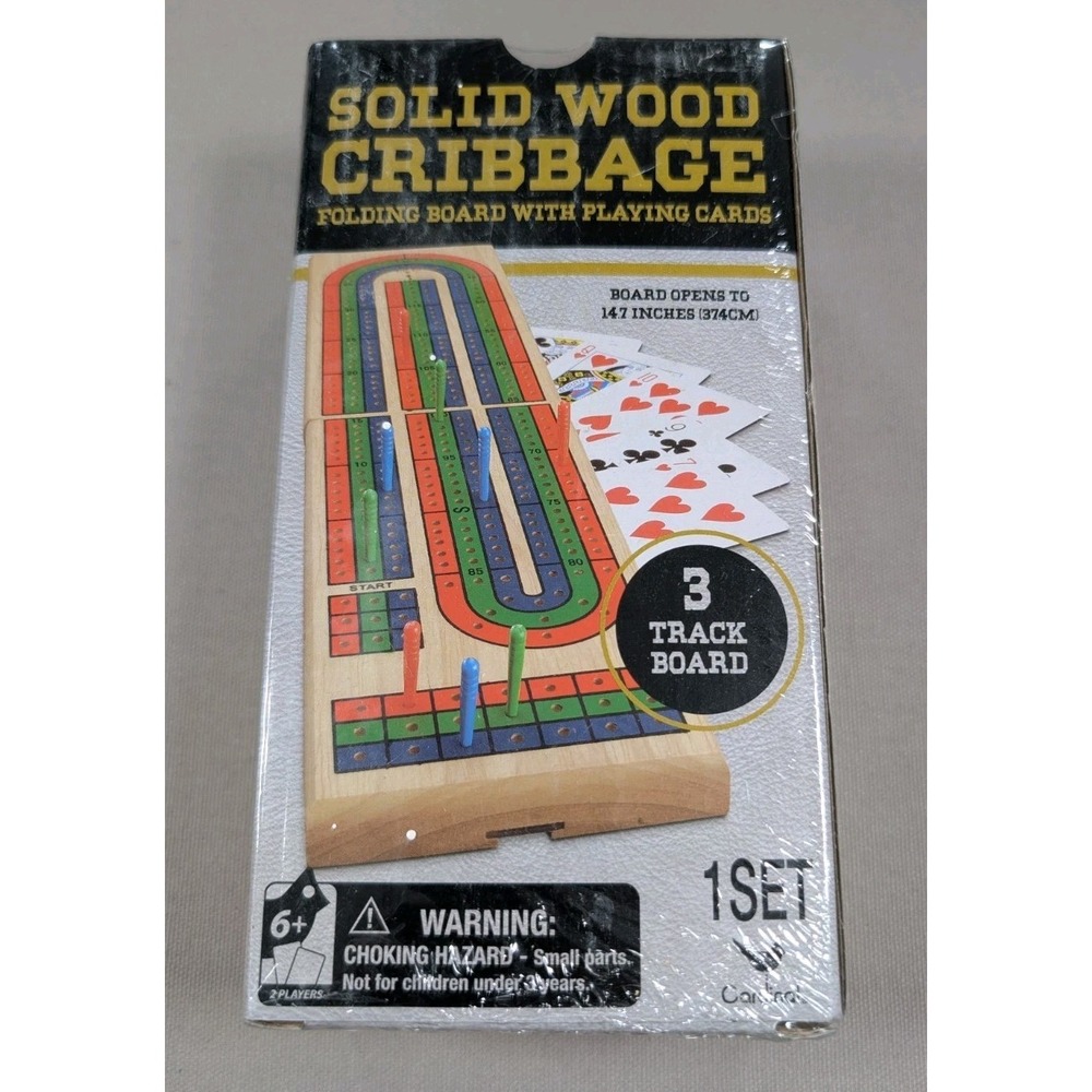 Cardinal Solid Wood Cribbage Set 3 Track Folding Board New Sealed Playing Cards